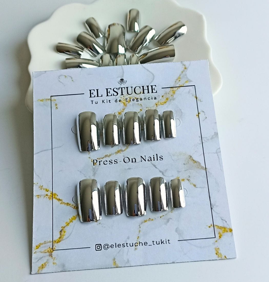 Press-On Nails Plata Resplandeciente - Imagen 2