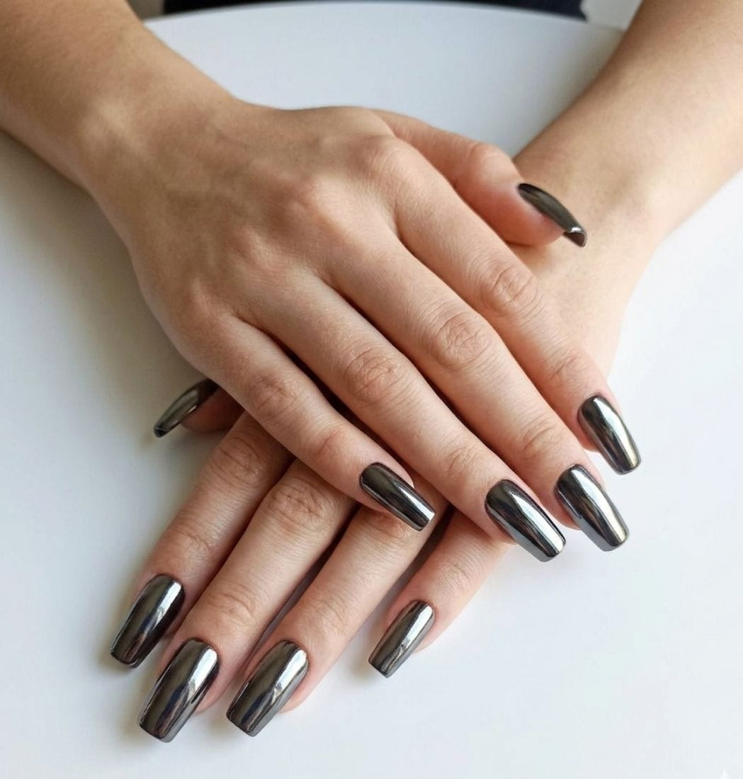 Press-On Nails Gris Metálico