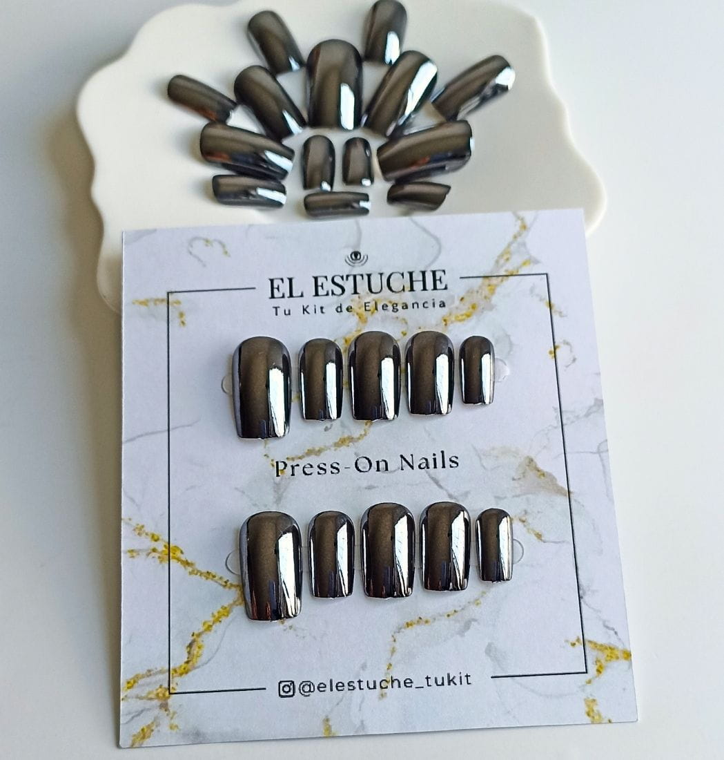 Press-On Nails Gris Metálico - Imagen 2