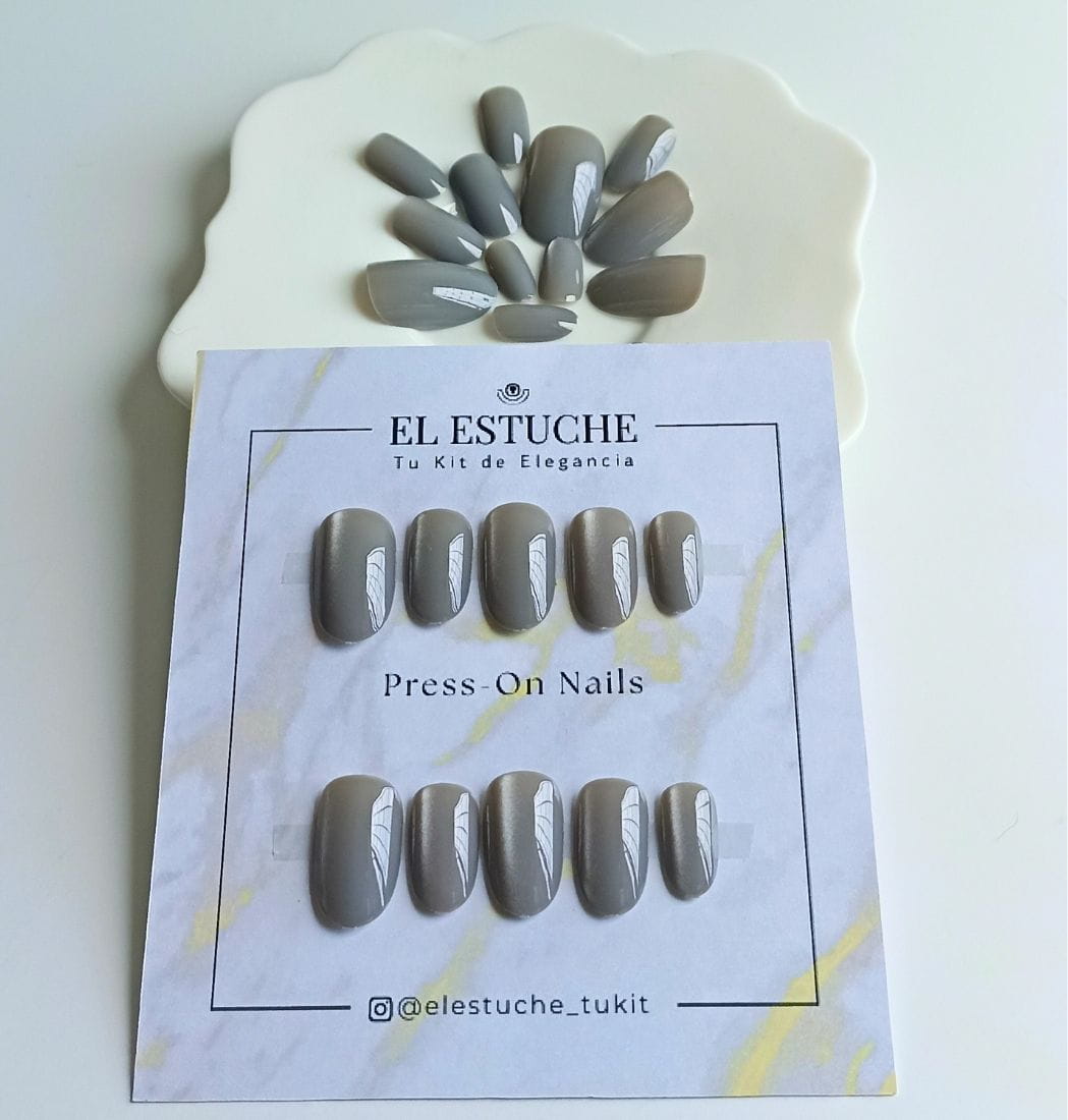 Press-On Nails Gris Ojo de Gato - Imagen 2