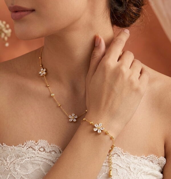 collar y pulsera en acero encanto floral_6 Set Encanto Floral